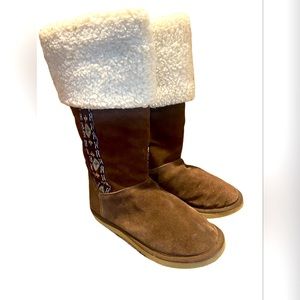 Brown Faux Fur Lined Suede Leather Boots